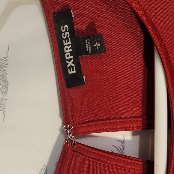 Express Red Satin look Open Tie Sleeve Slit Maxi Dress - Picture 7 of 9